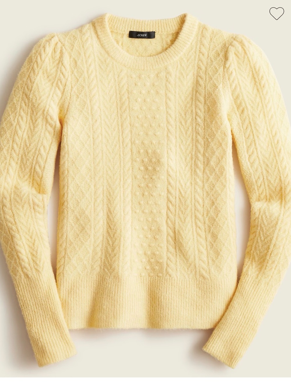 J crew stretch wool cable knit crew neck sweater butter yellow medium